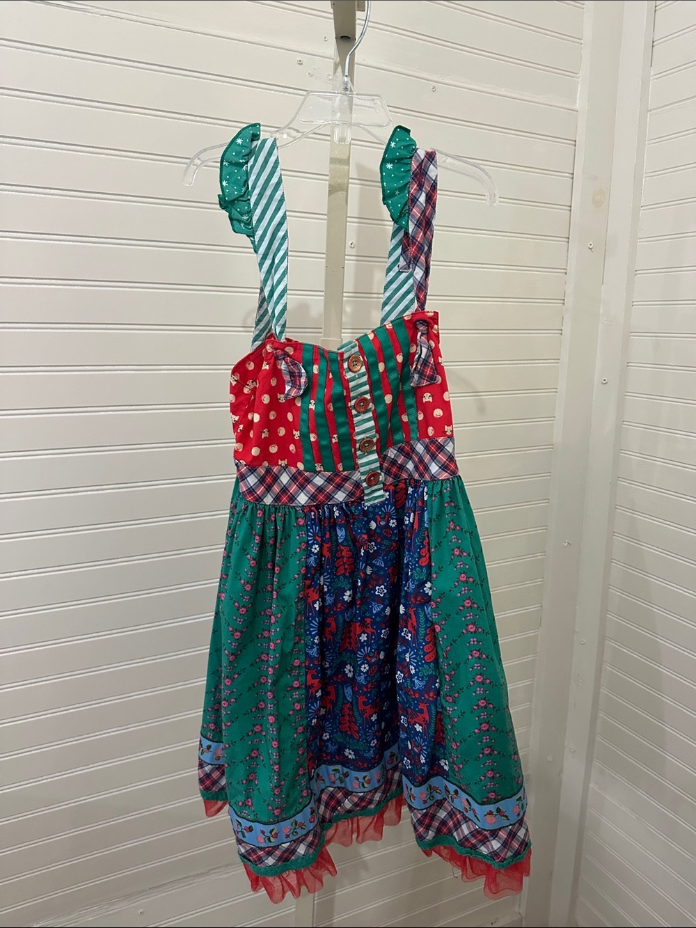 Matilda Jane Girls Green & Red Patchwork Christmas Size 8